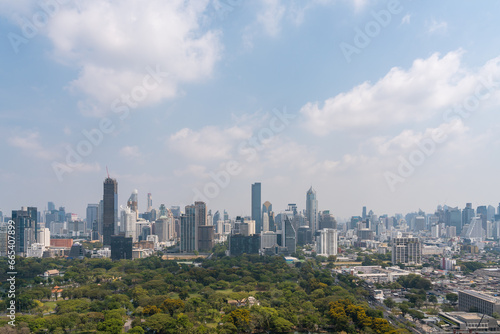 Panoramic view on Bankgog cityscape with Lumpini park and skyscrapers