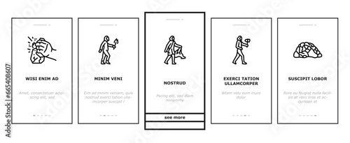 human evolution man caveman onboarding mobile vector. monkey evolve, ape darwin, theory computer, history homo, anthropology human evolution man caveman Illustrations