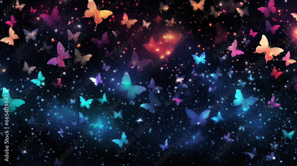 Background with stars and seamless butterflies