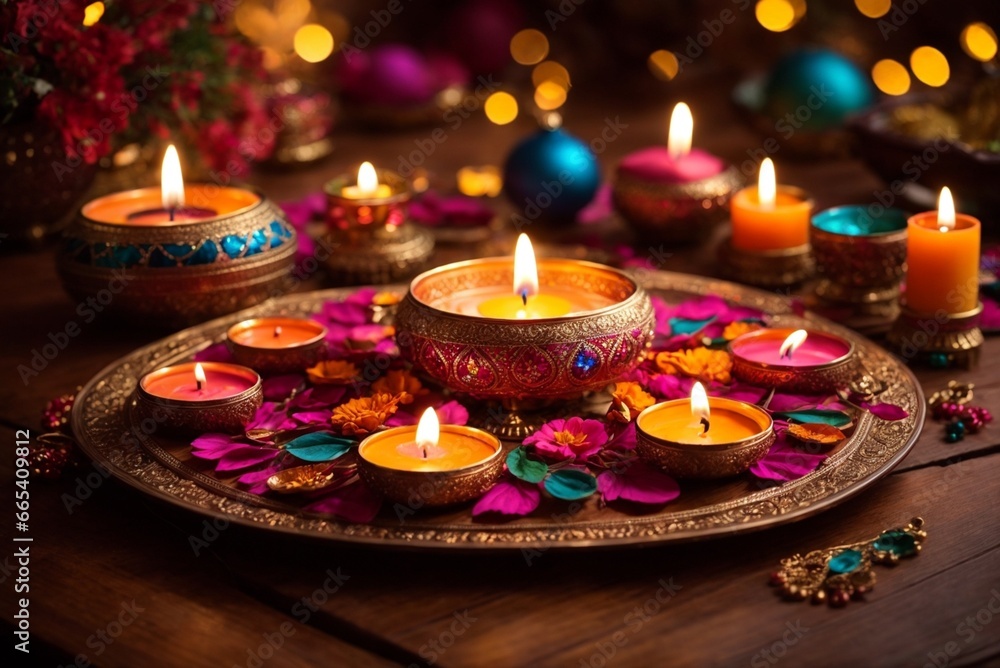 Diwali or Deepavali - Clay Diya lamps lit during Diwali celebration in India. Diwali or Deepavali - Clay Diya lamps lit during Diwali celebration in India.