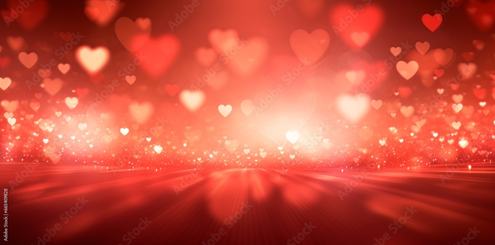 valentine days background with hearty red hearts,  background banner - abstract panorama, copy space concept love
