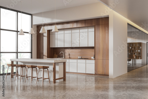 White and wooden office kitchen corner