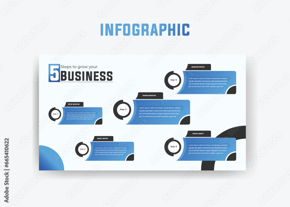 Infographic business presentation template design, vector infographic 5 steps template 