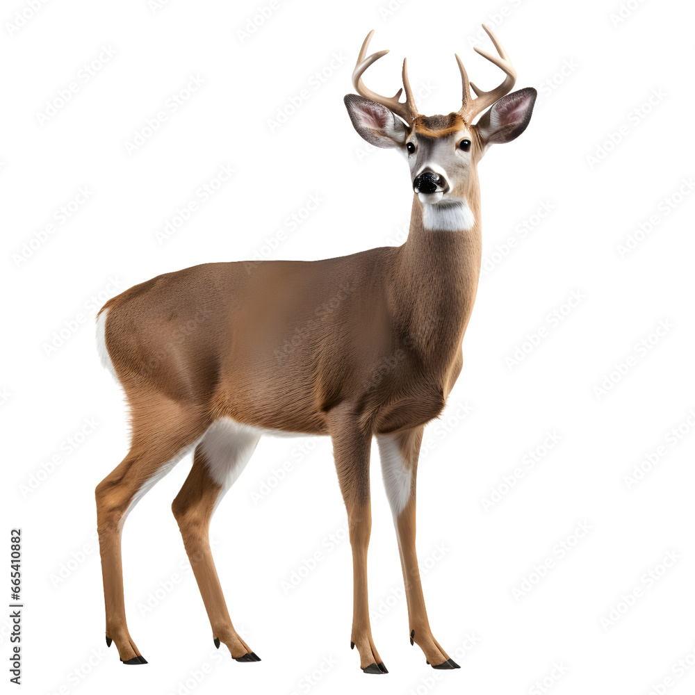 Fototapeta premium Portrait of red deer standing on transparent background (png)