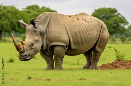 White Rhino grazing. AI Generated