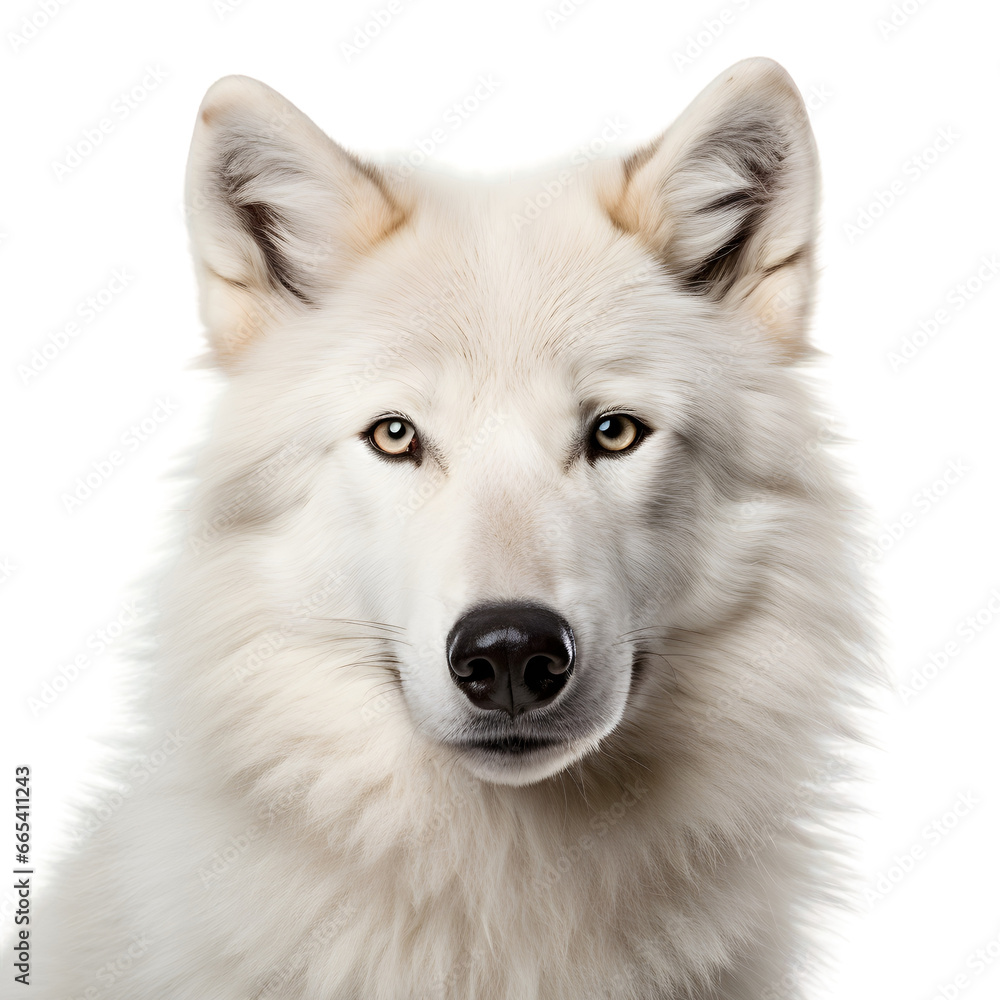 Close up of an arctic white wolf on transparent background Close up of an arctic white wolf on transparent background
