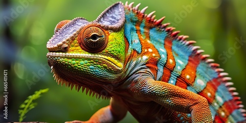 Fotótapéta A colorful close up chameleon with a high crest on its head