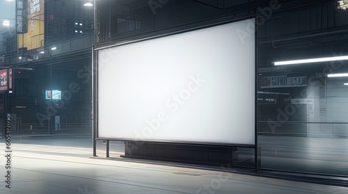 Blank white billboard in city at night. 3D Rendering.