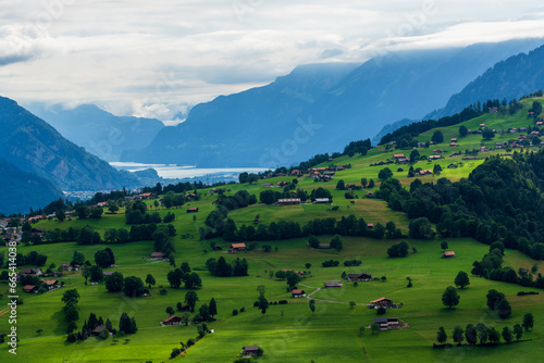 Panoramic view of Lake Thun in Switzerland.