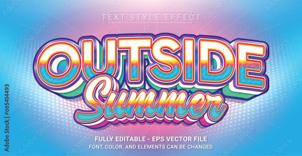 Outside Summer Text Style Effect. Editable Graphic Text Template.