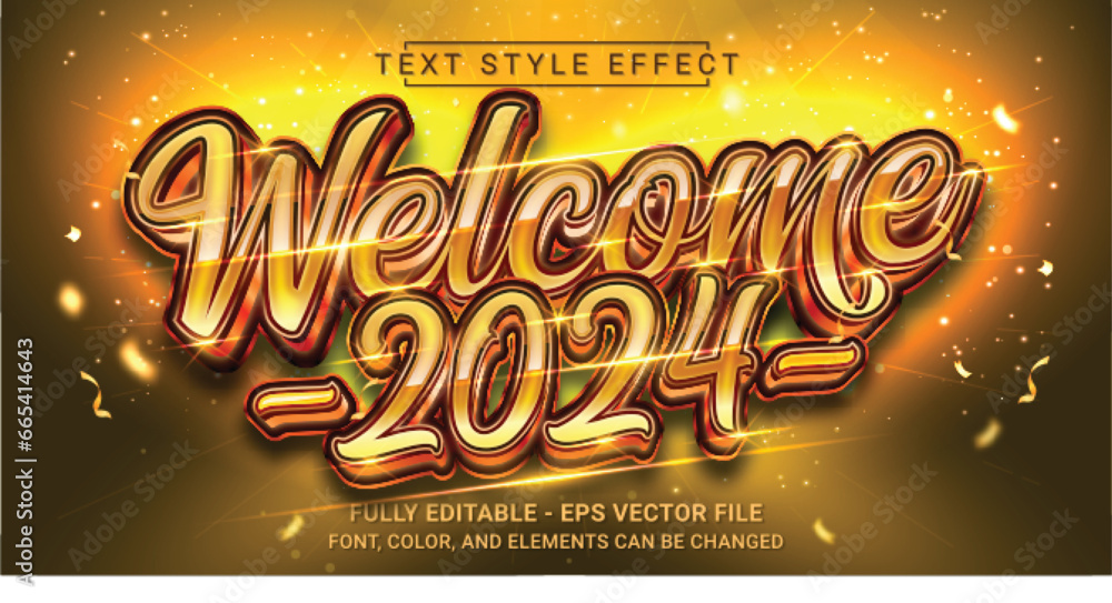 Welcome 2024 Text Style Effect. Editable Graphic Text Template. - obrazy, fototapety, plakaty 
