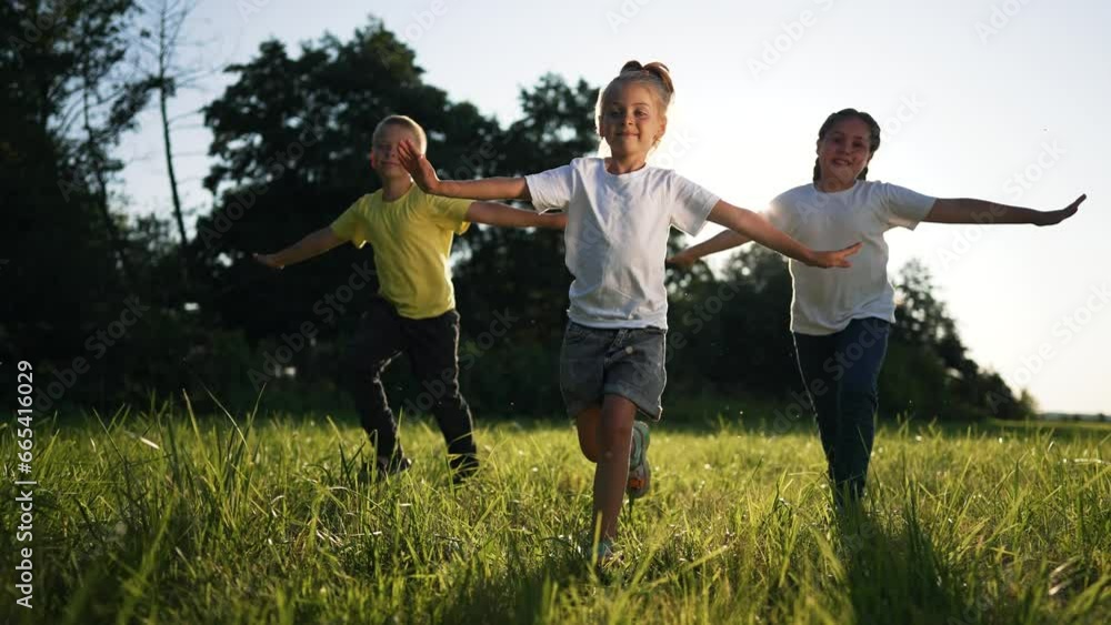 happy family.Kid run and play in meadow in park on green grass.Active recreation for children in nature in summer.Children dream of freedom, outdoor.Children play and run around in park on green grass happy family.Kid run and play in meadow in park on green grass.Active recreation for children in nature in summer.Children dream of freedom, outdoor.Children play and run around in park on green grass