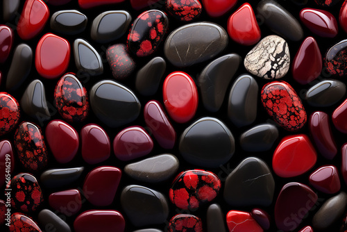 Ruby Red and Onyx Black, Abstract pattern of Pebble Stones