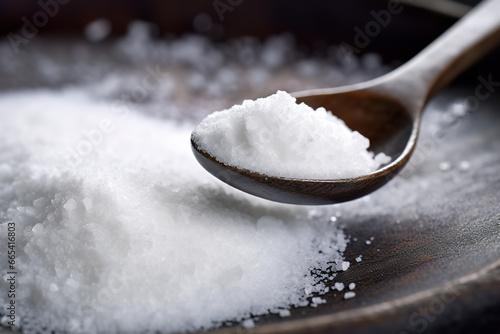 shot of close-up of a spoonful of iodized salt