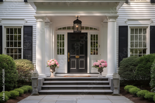 Shot of close-up shot of a classic colonial revival entrance with a fanlight © Nate