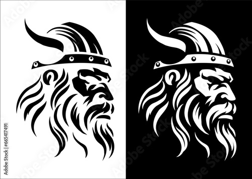 A Viking warrior or barbarian gladiator man mascot face looking strong wearing a helmet. In a retro vintage woodcut style.