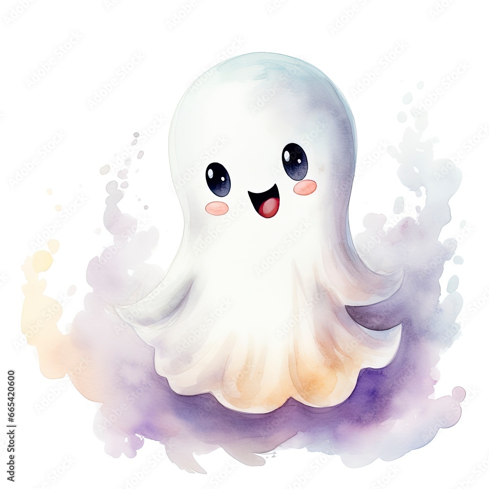 The watercolor cute ghost on white background. The watercolor cute ghost on white background.