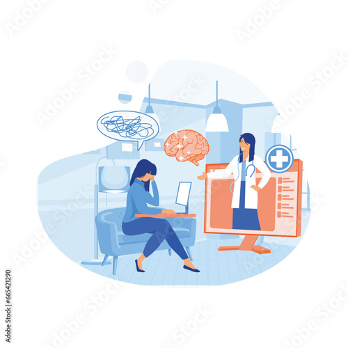 online Psychological Help. Psychologist Doctor Helps Patient to Unravel Tangled Thoughts. flat vector modern illustration 