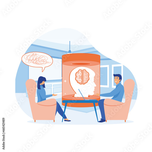 Psychology, psychotherapy and psychiatry counseling concept.  flat vector modern illustration 