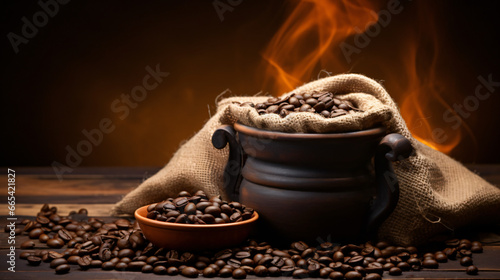 Bag of fresh roasted coffee beans