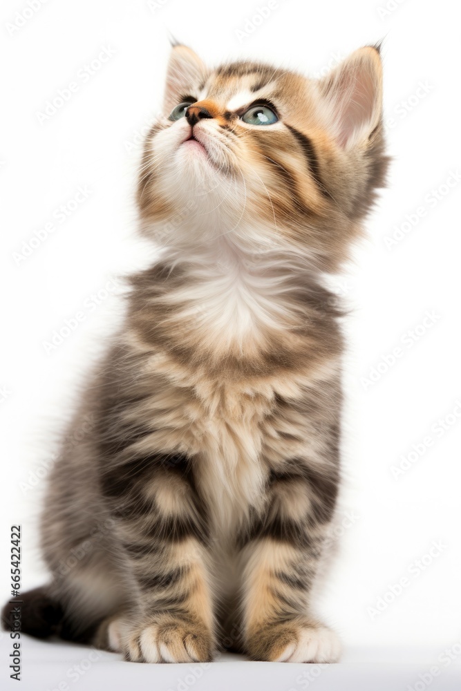 Playful funny kitten looking up isolated on a white background. Playful funny kitten looking up isolated on a white background.