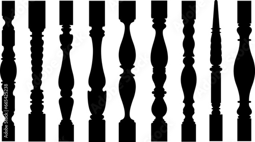 Photographie Set of different stair spindles and balusters isolated on white