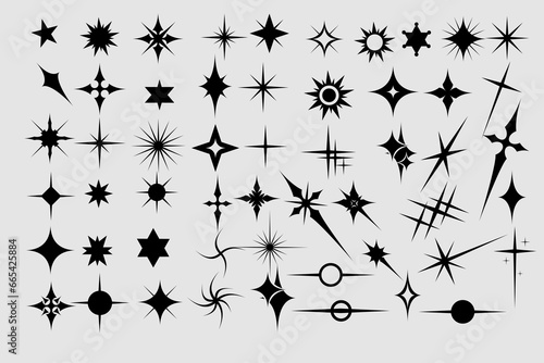 Collection of black Star sparkle icons. Abstract cool shining effect sign vector design. Templates for designs, posters, projects, banners, logos and business cards