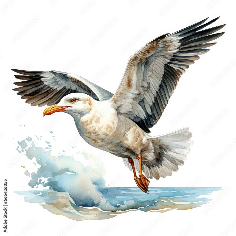 Fototapeta premium Watercolor seagull isolated on white background.