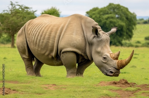 White Rhino grazing.