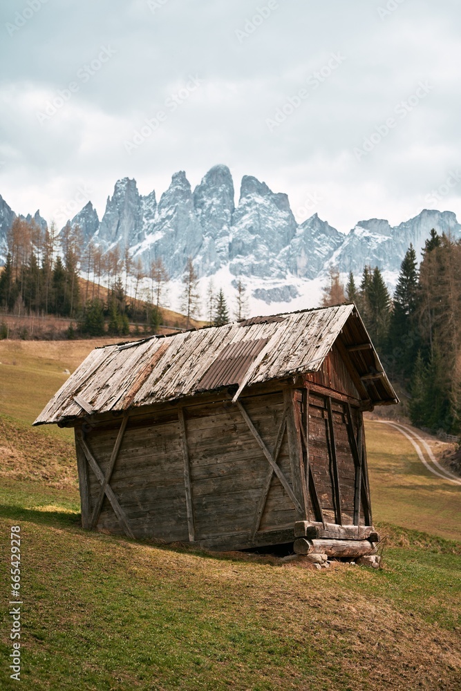 An Old House in the European Alps. Old Cabin in the mountains