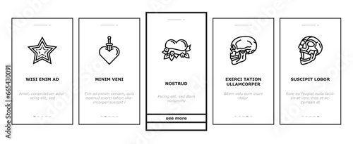 tattoo art rose vintage style onboarding mobile vector. flower retro, drawing ink, old traditional, american anchor, skull woman tattoo art rose vintage style Illustrations