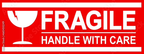 sticker fragile handle with care, red fragile warning label with broken glass symbol