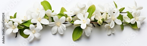 Jasmine flowers on white surface. © Hamidakhanom