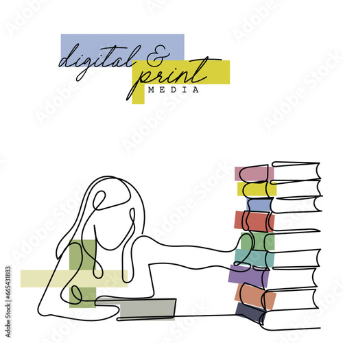  line art vector of students in group Online learning. Digital learning. Virtual classes. Learning fun way. online study illustration