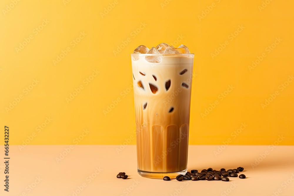 Iced Latte on yellow background. Iced Latte on yellow background.