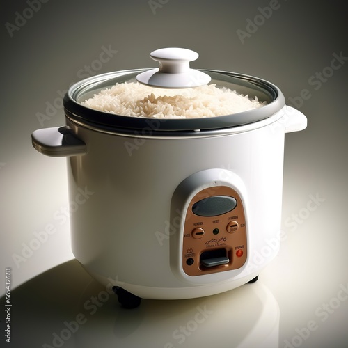 rice cooker with cooked ice isolated on white 