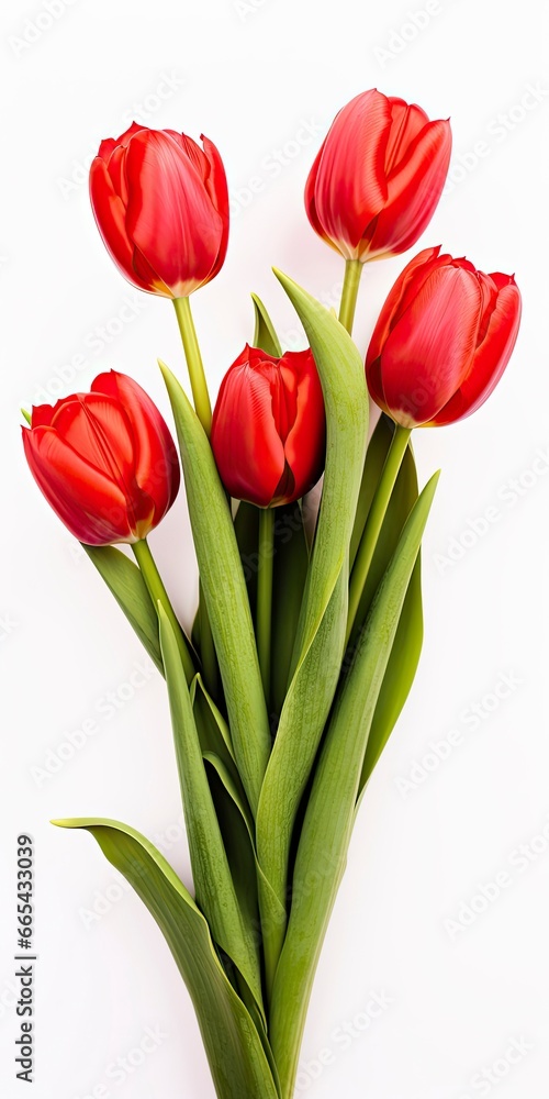 Obraz premium Red tulips isolated on white background.