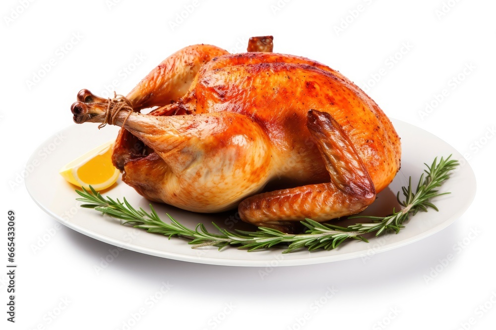 Roasted chicken on isolated white background. Roasted chicken on isolated white background.
