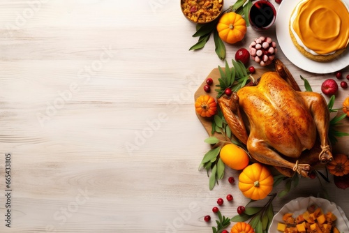 Thanksgiving traditional festive food background.