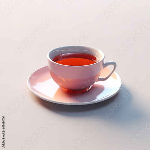 3d render illustration of a cup of tea on a saucer  on white background