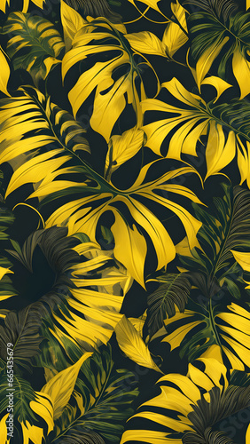 True-to-Life Foliage: Realistic Yellow Monstera Leaf Pattern