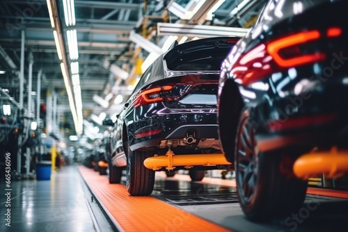 Assembly line for the production of modern cars. The final stage of assembly and testing during production. Quality control. Automated assembly. Modern technologies. © Anoo