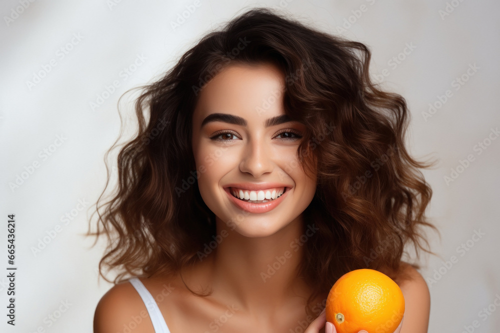 beautiful indian woman with orange fruit beautiful indian woman with orange fruit