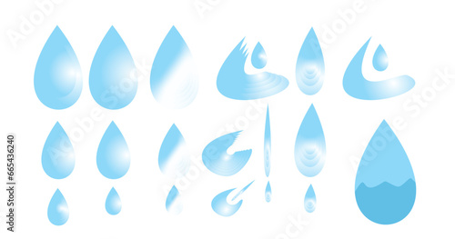 water drops icon Vector blue water drop icon set. Flat droplet logo shapes collection