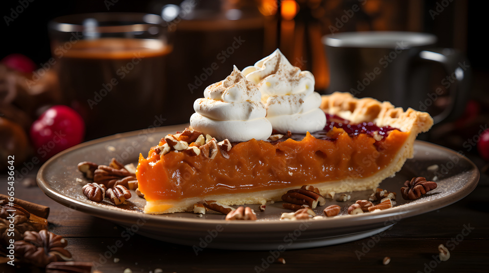 A slice of pumpkin pie fall autumn menu