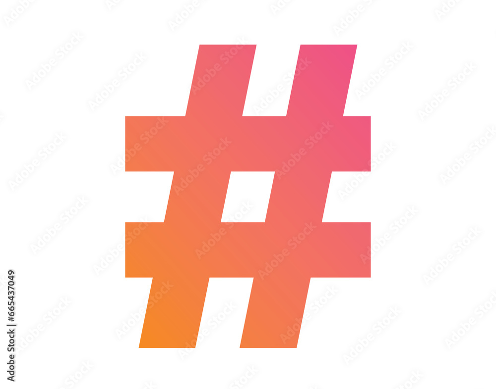 Obraz premium The vector gradient pink to orange hashtag symbol icon 
