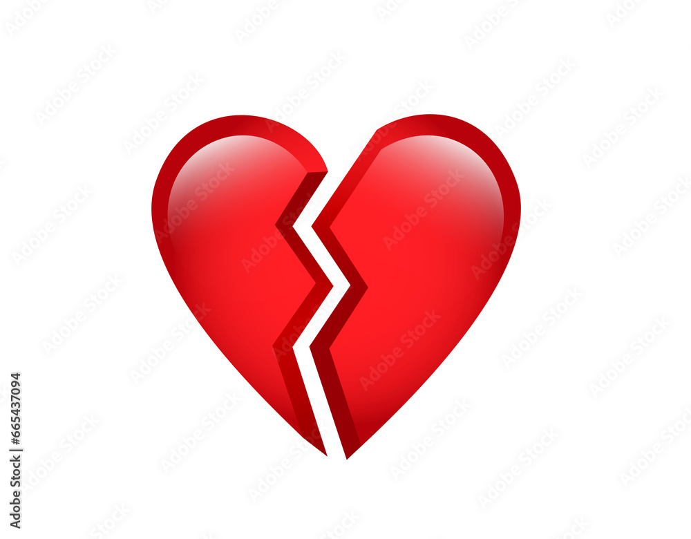 Fototapeta premium The isolated vector red love heart broken in two icon, breaking heart, brokenhearted