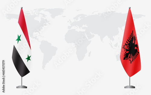 Syria and Albania flags for official meeting