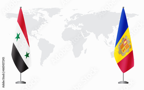 Syria and Andorra flags for official meeting