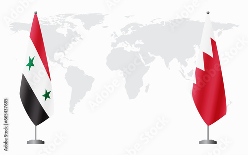Syria and Bahrain flags for official meeting